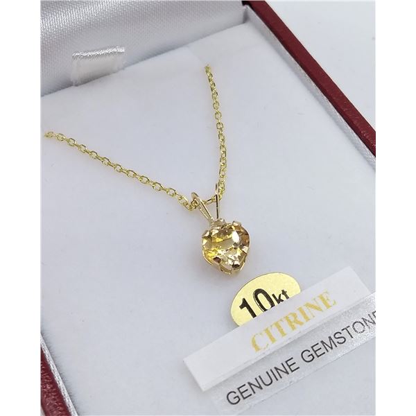 10kt. Yellow Gold 6.4x5.7mm genuine Citrine (0.47cts) & CZ heart Pendant with Sterling chain, W/A $3