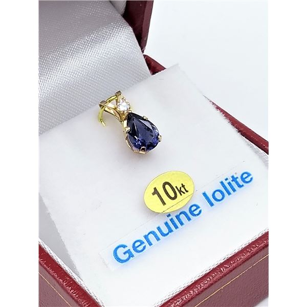 10kt. Yellow Gold 7x5mm genuine Iolite (0.5cts) & Moonstone Pendant with Sterling chain, W/A $870.00