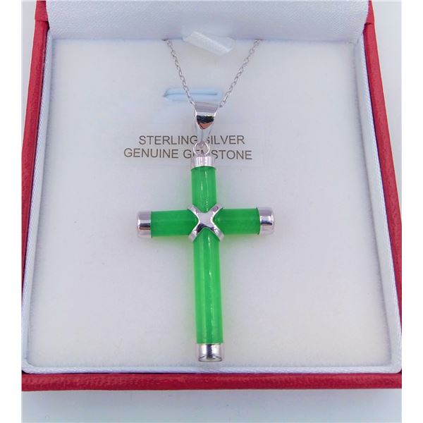 Sterling Silver genuine Jade Cross Pendant with Sterling chain, W/A $450.00