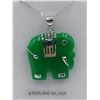 Image 2 : Sterling Silver genuine Jadeite (14.77cts) & Synthetic Ruby "Elephant" Pendant with Sterling chain,