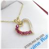 Image 2 : Sterling Silver Yellow Gold plated genuine Ruby heart Pendant with Sterling chain, 7 Rubies (0.3cts)