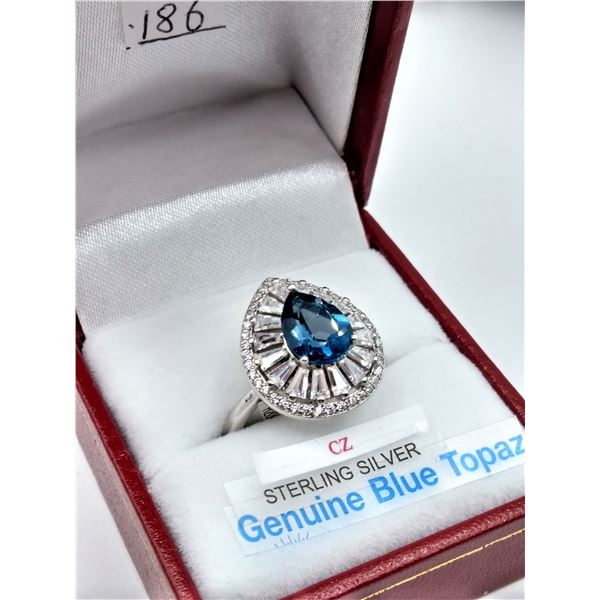 Sterling Silver 9x7mm genuine Blue Topaz (1.95cts) & CZ Cocktail Ring, W/A $1345.00, Blue Topaz is t