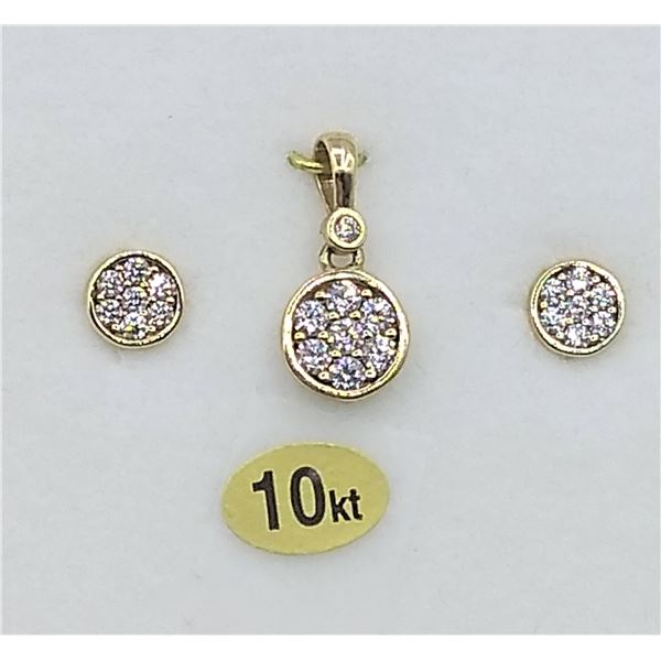 10kt. Yellow Gold CZ Earrings & Pendant, 21 CZ stones (0.42cts), W/A $1270.00