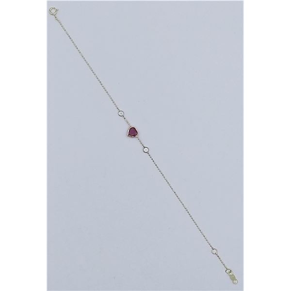 10kt. Yellow Gold 5.5mm x 5.5mm genuine Ruby (0.84cts) & White Sapphire heart Bracelet, W/A $1060.00