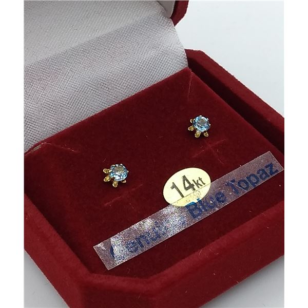 14kt. Yellow Gold 3mm genuine Blue Topaz stud Earrings, 0.25cts of Topaz, W/A $595.00, Blue Topaz is