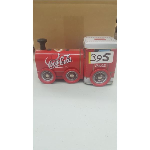 COCA COLA TRAIN TIN WITH WHEELS TOTAL SIZE -  7  X 3.75  X 3   BACK SIZE - 2.75  X 2.75  X 3.75   FR