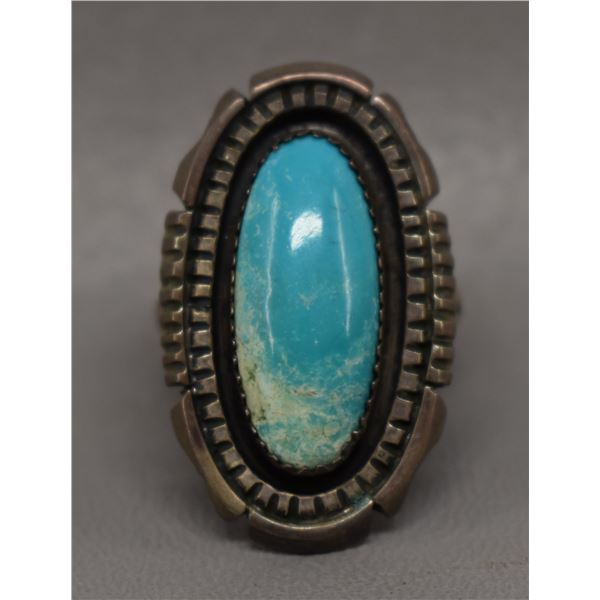 NATIVE AMERICAN NAVAJO SILVER AND TURQUOISE RING SIGNED FB