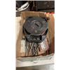 Image 2 : BOX AND TOOLBAG WITH DRILL BITS, EXTENTION CORD REEL, DEWALT SAWZALL, RYOBI CORDLESS TOOLS