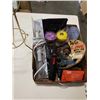 Image 2 : BRASS STAND AND TRAY OF ESTATE GOODS, RESPIRATOR FILTERS