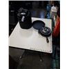 Image 1 : 2 CAST IRON FRYING PANS AND WOODS CAMP LANTERN