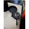Image 3 : 2 CAST IRON FRYING PANS AND WOODS CAMP LANTERN