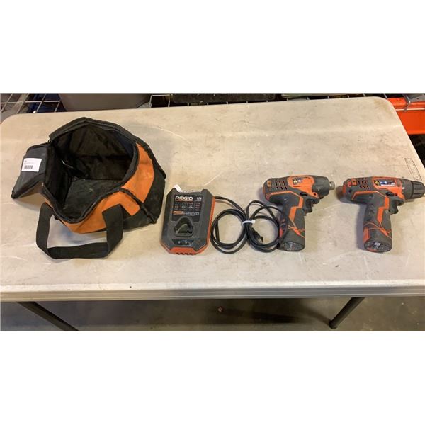 RIDGID 12V DRILL AND IMPACT DRIVER 2 BATTERIES AND CHARGER TESTED AND WORKING