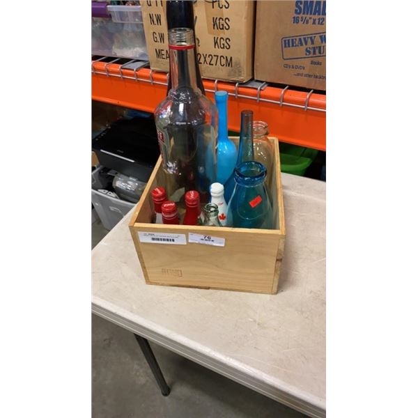 WOOD CRATE W/ VINTAGE BOTTLES AND COCA COLA BOTTLES