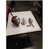 Image 1 : VINTAGE FONDUE POT, DOME CLOCK AND MEAT GRINDER