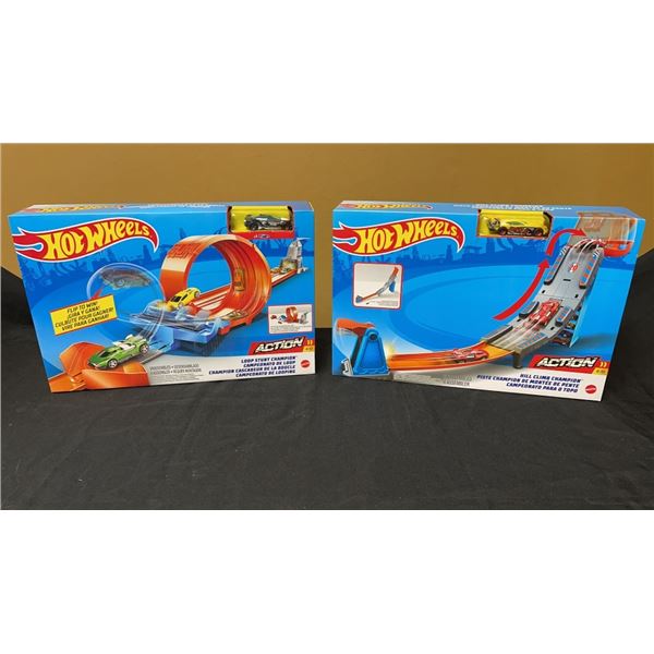 2 BRAND NEW SEALED HOT WHEEL SETS - HILL CLIMB CHAMPION AND LOOP STUNT CHAMPION