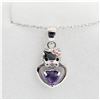 Image 1 : STERLING SILVER GENUINE AMETHYST HEART CHARM PENDANT WITH STERLING CHAIN, RETAIL $200.00