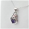 Image 2 : STERLING SILVER GENUINE AMETHYST HEART CHARM PENDANT WITH STERLING CHAIN, RETAIL $200.00