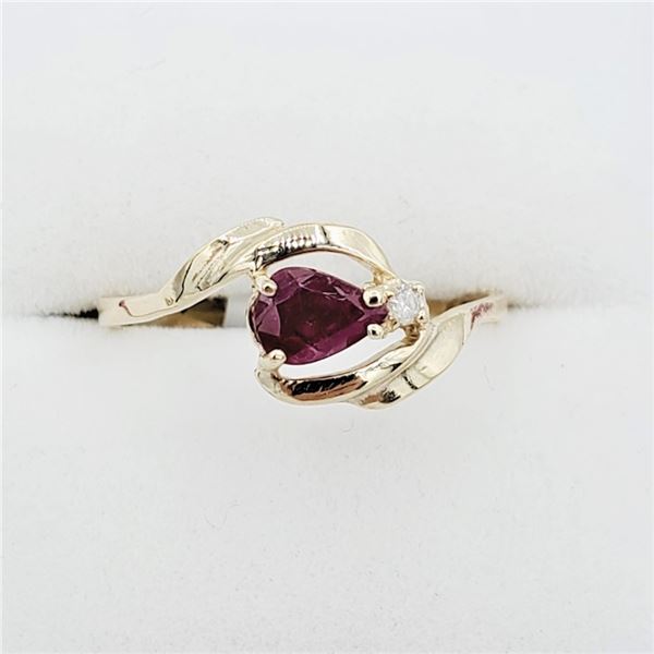 10KT. YELLOW GOLD 6MM X 4MM NATURAL RUBY (0.5CTS) & DIAMOND (0.01CTS) RING, W/A $910.00, SIZE 7