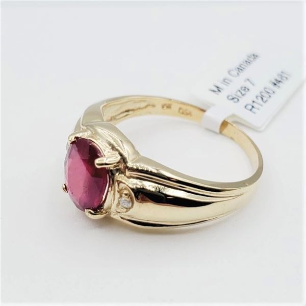 10KT. YELLOW GOLD 7.96MM X 6.17MM NATURAL RUBY (1.25CTS) & DIAMOND (0.02CTS) RING, W/A $1630.00, SIZ