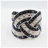 Image 1 : STERLING SILVER BLACK & WHITE DIAMOND RING, 97 DIAMONDS, 1 FULL CARAT OF DIAMOND! W/A $1500.00, SIZE