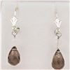 Image 1 : STERLING SILVER GENUINE SMOKEY QUARTZ BRIOLETTE & MOONSTONE EARRINGS, RETAIL $60.00