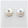 Image 1 : NEW STERLING SILVER 13.2MM GENUINE BUTTON PEARL & CZ EARRINGS, W/A $570.00