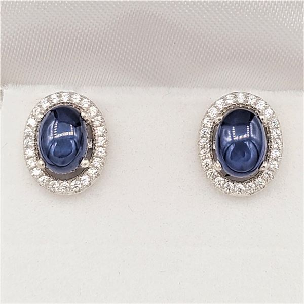 STERLING SILVER 7MM X 5MM GENUINE BLUE SAPPHIRE (2.56CTS) & CZ EARRINGS, W/A $1115.00