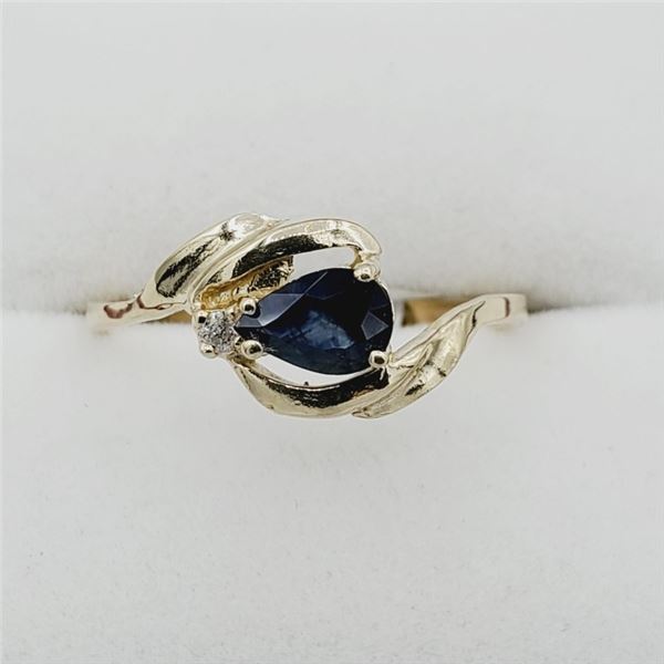 10KT. YELLOW GOLD 5.75MM X 4.11MM GENUINE BLUE SAPPHIRE (0.5CTS) & DIAMOND (0.02CTS) RING, W/A $1920