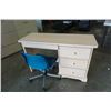 Image 1 : PINE 4 DRAWER DESK ANDF ROLLING GAS LIFT OFFICE CHAIR