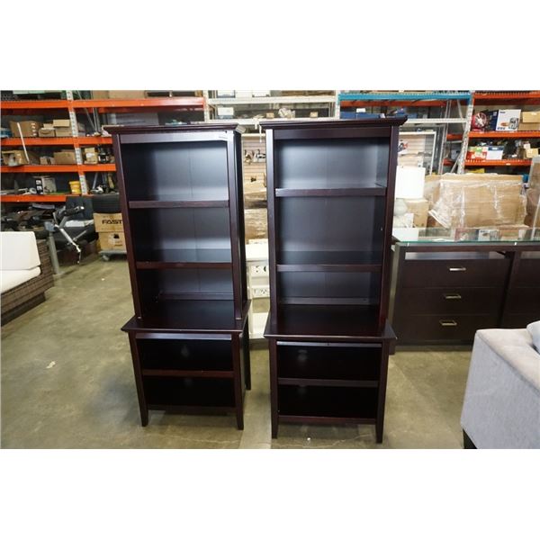 PAIR OF MODERN MAHOGANY SHELVING UNITS