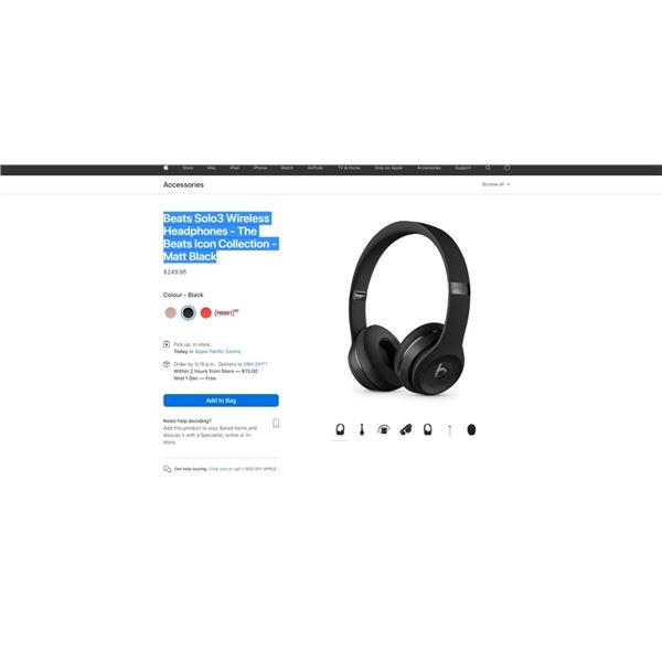 Beats Solo3 Wireless Headphones - The Beats Icon Collection - Matt Black Tested and Working Retail $