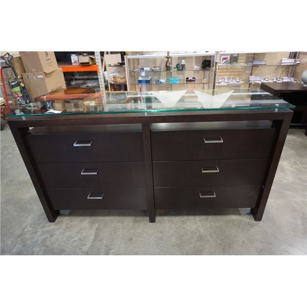 MODERN 6 DRAWER GLASSTOP SERVER