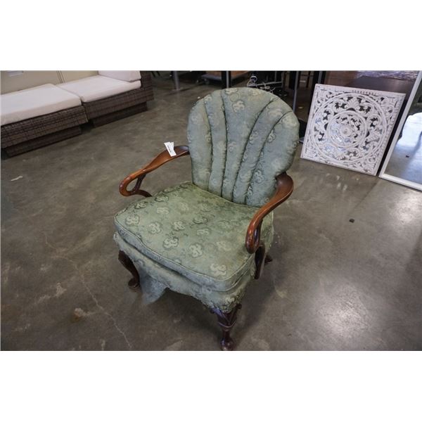 VINTAGE WOOD FRAME CHANNEL BACK CHAIR