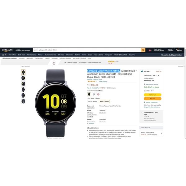 Samsung Galaxy Watch Active2 Smartwatch Tested and Working with Charger Retail $304