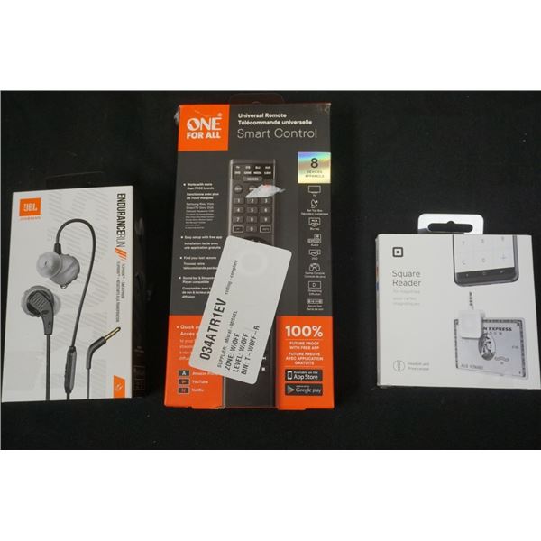 One For All Smart 8-Device Universal Remote Control, JBL Endurance Run Headphones and Mobile Square 