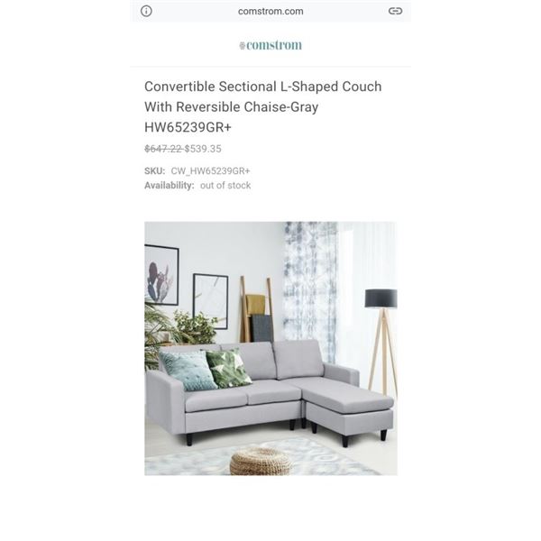 Convertible Sectional L-Shaped Couch With Reversible Chaise-Gray HW65239GR