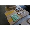 Image 1 : LOT OF NEW GREEN PLASTIC COMPOSTIBLE KNIVES, SILVER LOOK CURLY SPOONS AND CLEAR PLASTIC TONGS