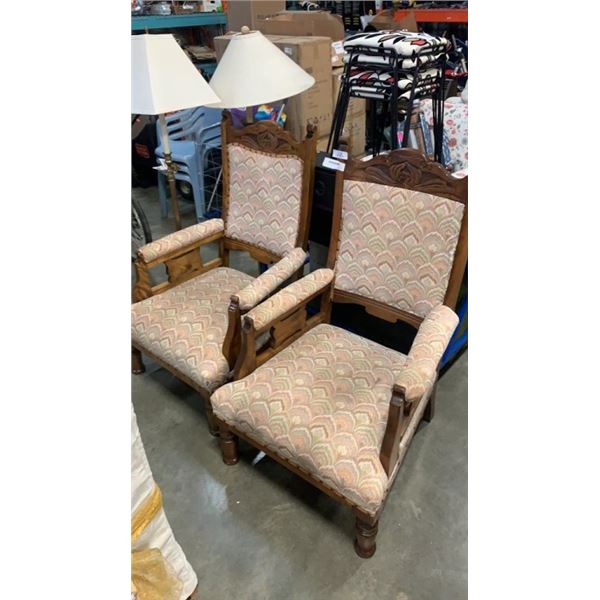 2 VINTAGE  WOOD FRAMED ARMCHAIRS