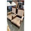 Image 1 : 2 VINTAGE  WOOD FRAMED ARMCHAIRS