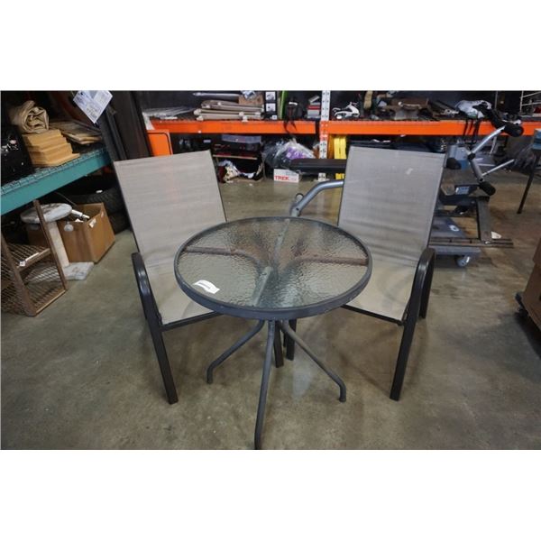 ROUND GLASSTOP PATIO TABLE WITH 2 CHAIRS