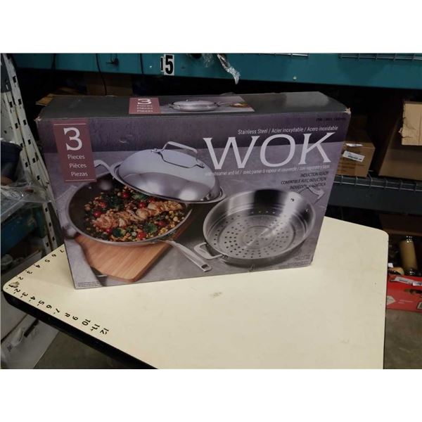 NEW WOK STAINLESS STEAMER WITH LID INDUCTIOON READY RETAIL $90