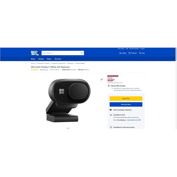 Microsoft Modern 1080p HD Webcam Tested and Working Retail $90