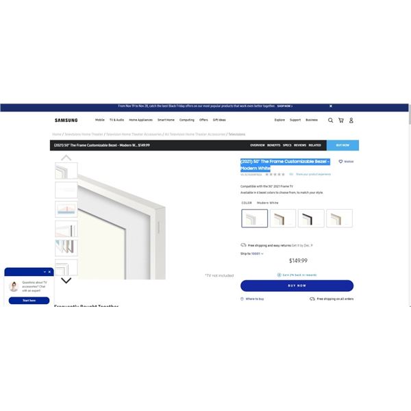 (2021) 50" The Frame Customizable Bezel - Modern White Retail $150