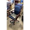 Image 1 : BLACK LEATHER AND WOOD SWIVEL OFFICE CHAIR