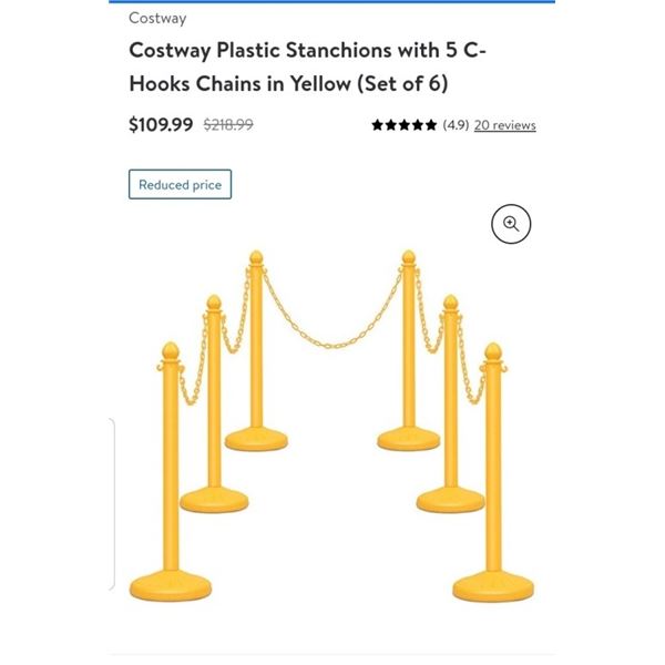 COSTWAY 6 PIECE FILLABLE STANCHION SET  YELLOW RETAIL $109.99 USD