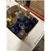 Image 3 : TRAY OF VINTAGE GLASS BOTTLES, BLUE APOTHECARY BOTTLES