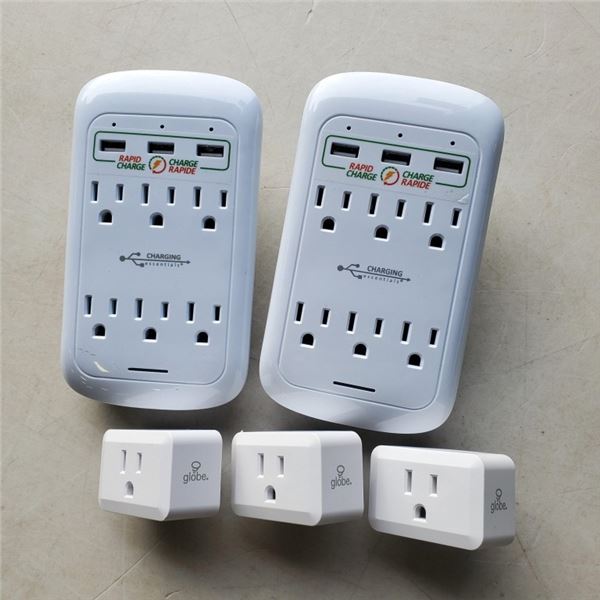 2 NEW 6 OUTLET/4 USB PLUGS WITH 3 NEW WIFI CONTROLLABLE SMART PLUGS RETAIL $95