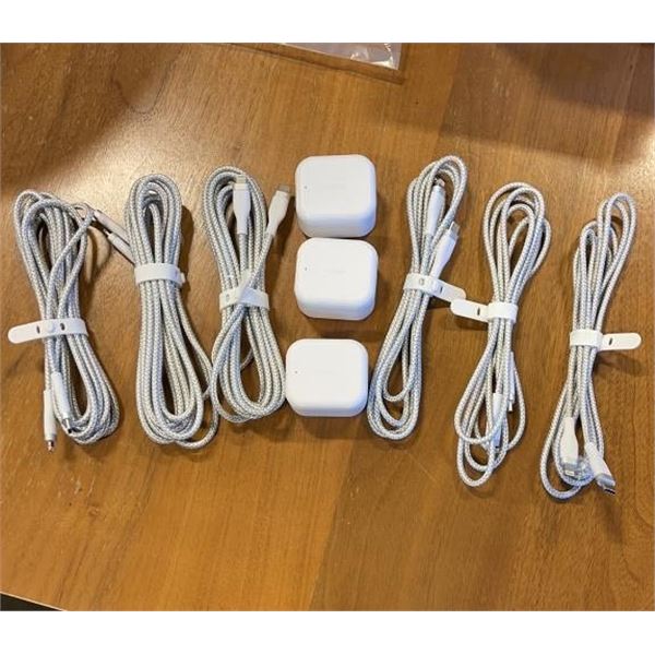 6 AS NEW APPLE IPHONE CORDS 10FT AND 6 FT WITH 3 WALL PLUGS