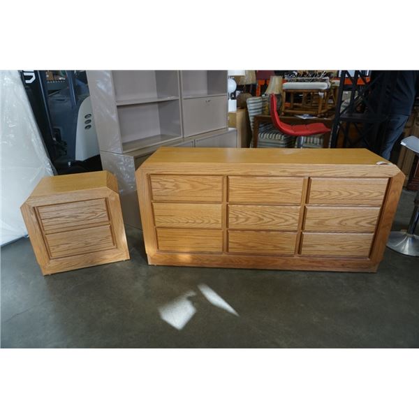 OAK 9 DRAWER DRESSER AND 2 DRAWER NIGHTSTAND