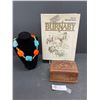 Image 1 : Hard Covered Book Pioneer Tales of Burnaby, Wooden Trinket Box and Unique Colorful Necklace